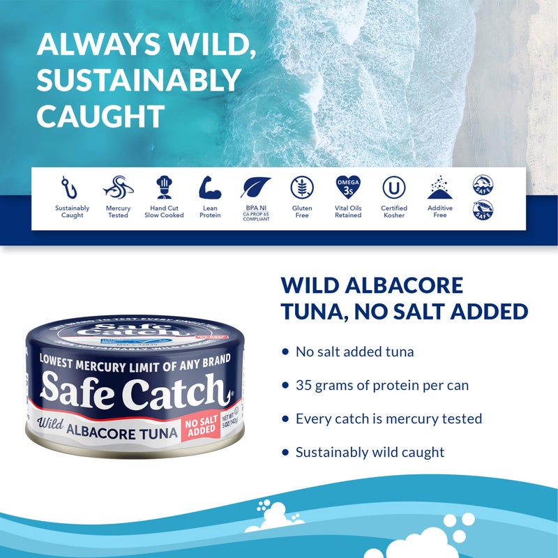Safe Catch Canned Lowest Mercury Limit Albacore Tuna Fish No Salt Added, Wild Caught, Gluten-Free, Kosher, Keto, 5oz Can, 6-Pack - Image 2